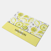 Cute Fresh Lemon Citrus Doodle Yellow Monogram Deurmat (Schuin)