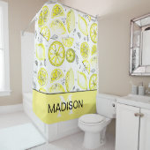 Cute Fresh Lemon Citrus Doodle Yellow Monogram Douchegordijn (In situ)