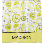 Cute Fresh Lemon Citrus Doodle Yellow Monogram Douchegordijn (Voorkant)