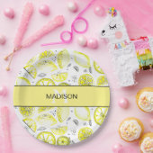 Cute Fresh Lemon Citrus Doodle Yellow Monogram Papieren Bordje (Feest)