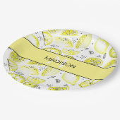Cute Fresh Lemon Citrus Doodle Yellow Monogram Papieren Bordje (Gekanteld)