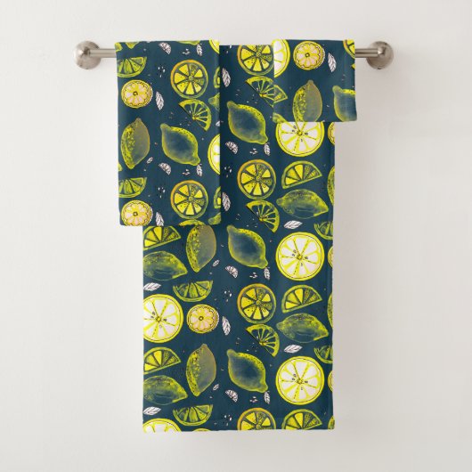 Cute Fresh Summer Lemon Citrus Doodle Yellow Blue Bad Handdoek (Insitu)