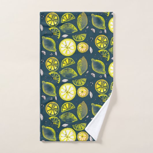 Cute Fresh Summer Lemon Citrus Doodle Yellow Blue Bad Handdoek (Handdoek)