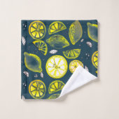 Cute Fresh Summer Lemon Citrus Doodle Yellow Blue Bad Handdoek (Wasdoekje)