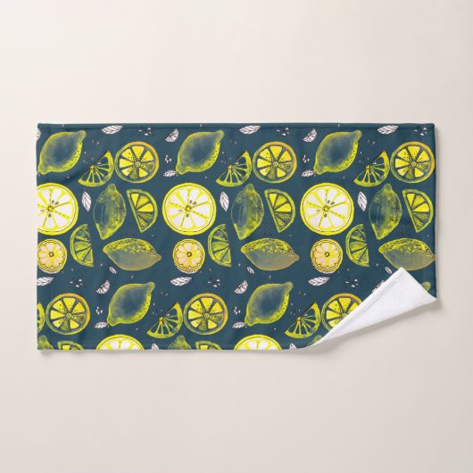 Cute Fresh Summer Lemon Citrus Doodle Yellow Blue Bad Handdoek (Handdoek)