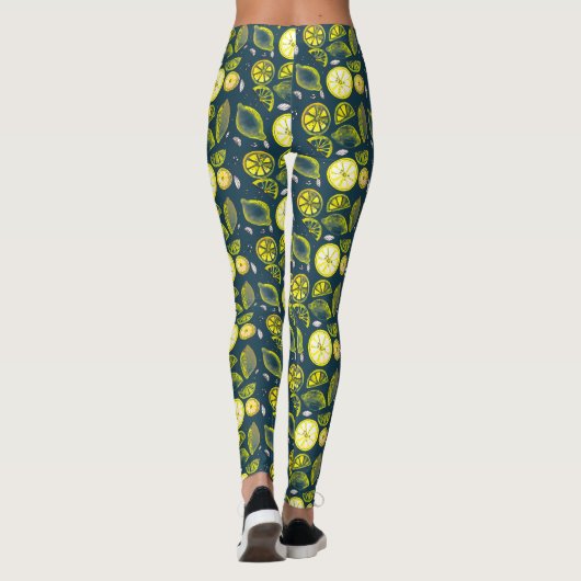 Cute Fresh Summer Lemon Citrus Doodle Yellow Blue Leggings (Achterkant)