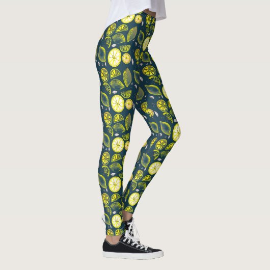 Cute Fresh Summer Lemon Citrus Doodle Yellow Blue Leggings (Rechts)