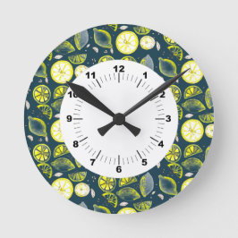 Cute Fresh Summer Lemon Citrus Doodle Yellow Blue Ronde Klok