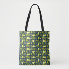 Cute Fresh Summer Lemon Citrus Doodle Yellow Blue Tote Bag