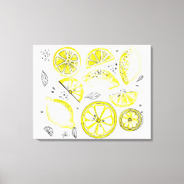 Cute Fresh Summer Lemon Citrus Doodle Yellow Canvas Afdruk