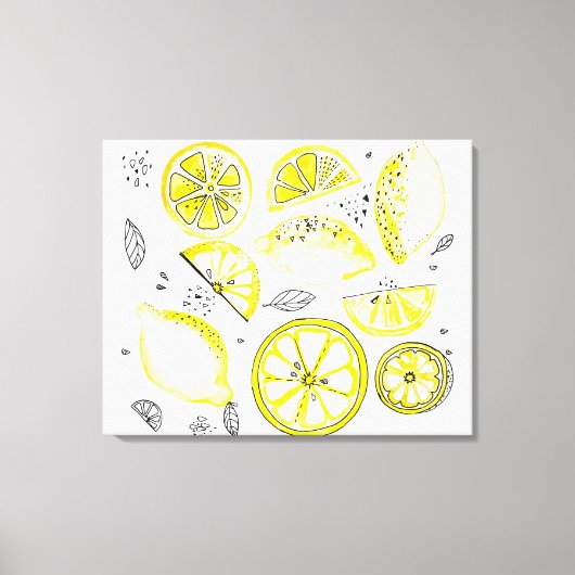 Cute Fresh Summer Lemon Citrus Doodle Yellow Canvas Afdruk (Voorkant)