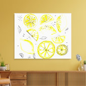 Cute Fresh Summer Lemon Citrus Doodle Yellow Canvas Afdruk (Insitu (Woonkamer))