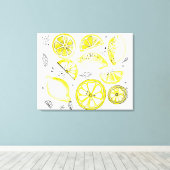 Cute Fresh Summer Lemon Citrus Doodle Yellow Canvas Afdruk (Insitu (Houten vloer))