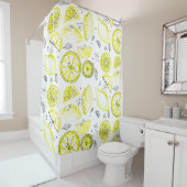 Cute Fresh Summer Lemon Citrus Doodle Yellow Douchegordijn (In situ)