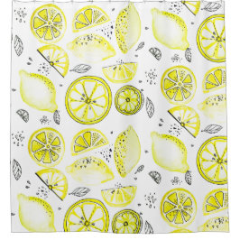 Cute Fresh Summer Lemon Citrus Doodle Yellow Douchegordijn