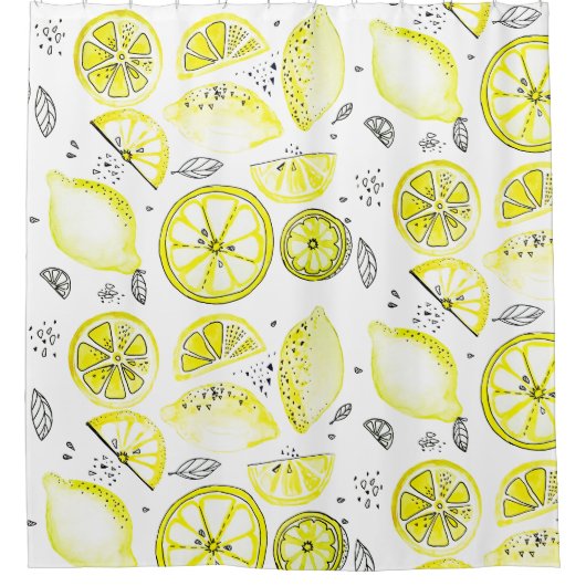 Cute Fresh Summer Lemon Citrus Doodle Yellow Douchegordijn (Voorkant)
