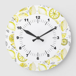 Cute Fresh Summer Lemon Citrus Doodle Yellow Grote Klok