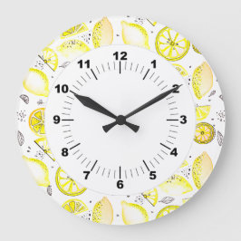 Cute Fresh Summer Lemon Citrus Doodle Yellow Grote Klok