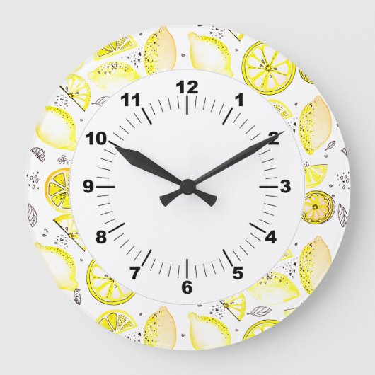 Cute Fresh Summer Lemon Citrus Doodle Yellow Grote Klok (Voorkant)
