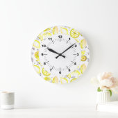 Cute Fresh Summer Lemon Citrus Doodle Yellow Grote Klok (Huis)