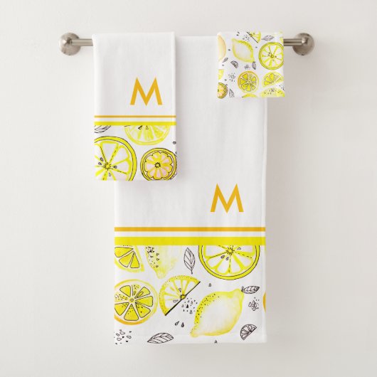 Cute Fresh Summer Lemon Citrus Doodle Yellow Large Bad Handdoek (Insitu)