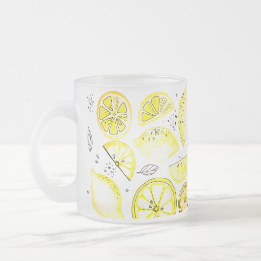 Cute Fresh Summer Lemon Citrus Doodle Yellow Large Matglas Koffiemok (Links)
