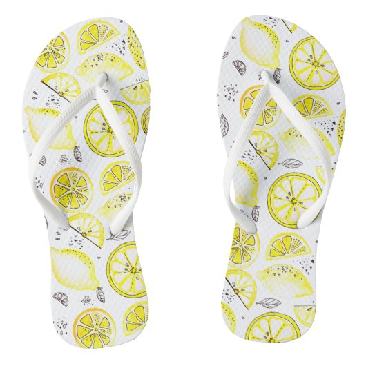 Cute Fresh Summer Lemon Citrus Doodle Yellow Large Teenslippers (Voetbed)