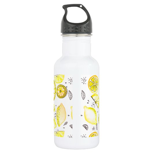 Cute Fresh Summer Lemon Citrus Doodle Yellow Large Waterfles (Achterkant)