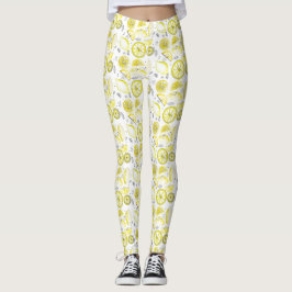 Cute Fresh Summer Lemon Citrus Doodle Yellow Leggings