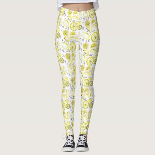 Cute Fresh Summer Lemon Citrus Doodle Yellow Leggings (Voorkant)