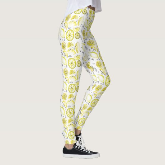 Cute Fresh Summer Lemon Citrus Doodle Yellow Leggings (Rechts)