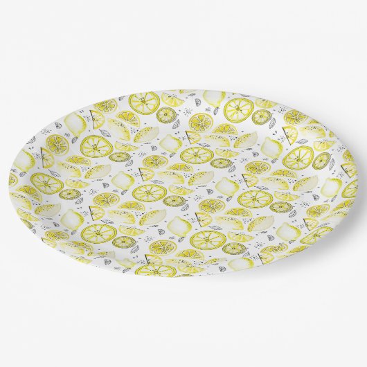 Cute Fresh Summer Lemon Citrus Doodle Yellow Papieren Bordje (Gekanteld)