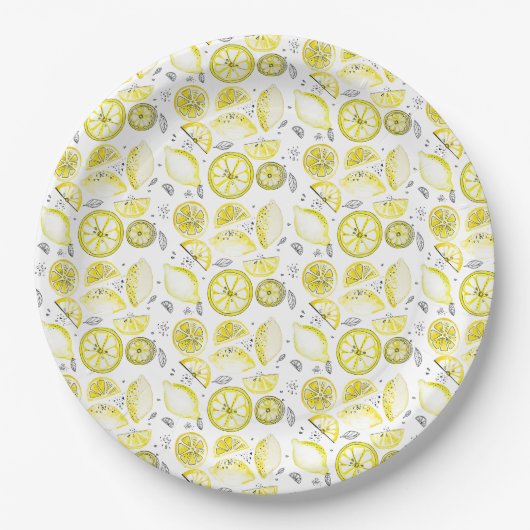 Cute Fresh Summer Lemon Citrus Doodle Yellow Papieren Bordje (Voorkant)