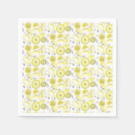 Cute Fresh Summer Lemon Citrus Doodle Yellow Servet