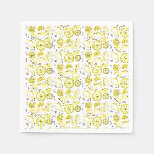Cute Fresh Summer Lemon Citrus Doodle Yellow Servet (Voorkant)