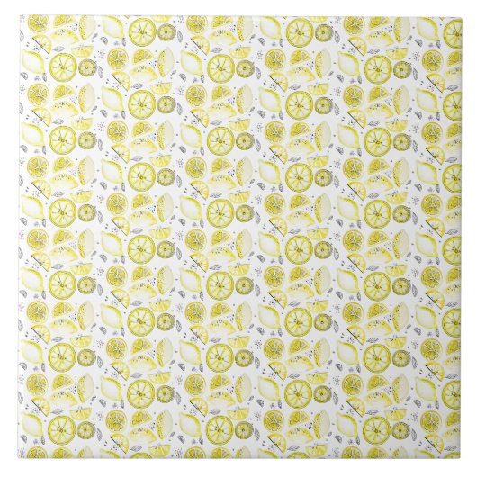 Cute Fresh Summer Lemon Citrus Doodle Yellow Tegeltje (Voorkant)