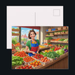 Cute fresh vegetables vendors  briefkaart<br><div class="desc">Cute fresh vegetables vendors postcard</div>