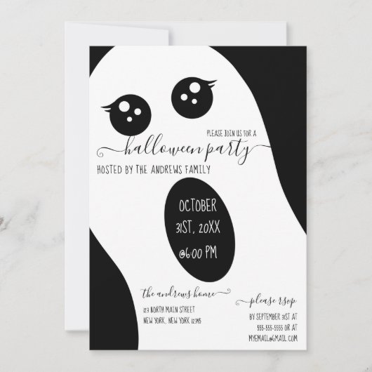 Cute Friendly Black White Ghost Halloween Party Kaart (Voorkant)