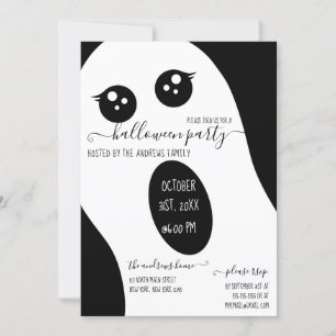 Cute Friendly Black White Ghost Halloween Party Kaart