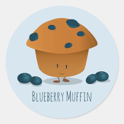 Cute Friendly Blueberry Muffin Cartoon Character Ronde Sticker (Voorkant)