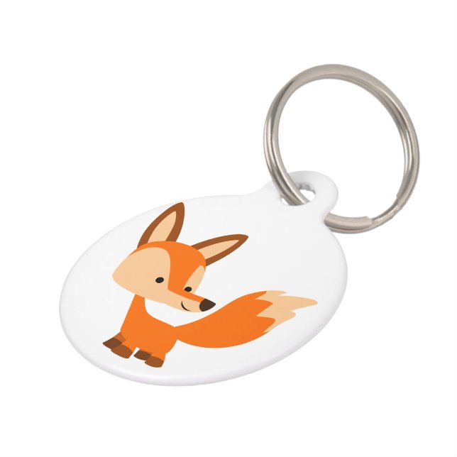 Cute Friendly Cartoon Fox Dog Label Huisdierpenning (Zijkant)