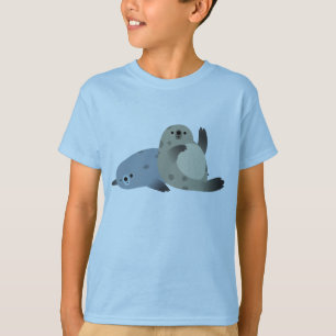 Cute Friendly Cartoon Harbour Seals Kinder T-Shirt