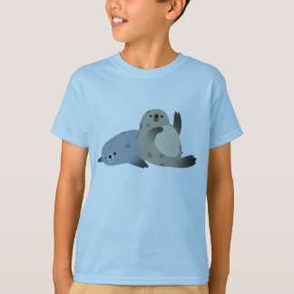 Cute Friendly Cartoon Harbour Seals Kinder T-Shirt