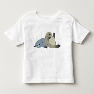 Cute Friendly Cartoon Harbour Seals Ruffle T-Shirt