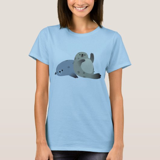 Cute Friendly Cartoon Harbour Seals Women T-Shirt (Voorkant)
