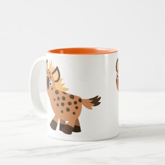 Cute Friendly Cartoon Hyena Tweekleurige Koffiemok (Voorkant links)
