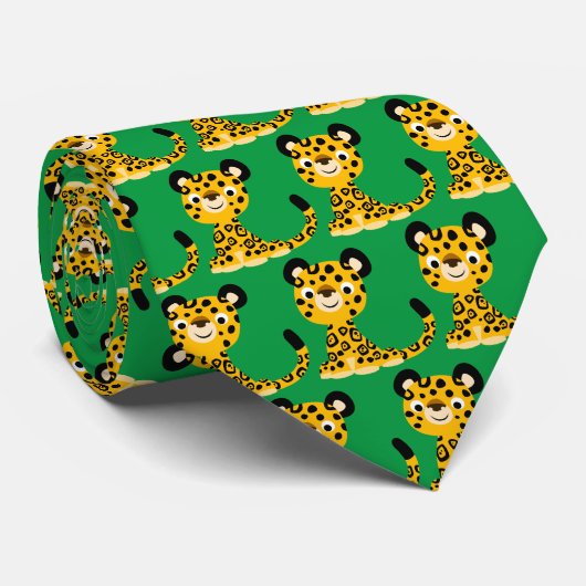 Cute Friendly Cartoon Jaguar Stropdas (Opgerold)