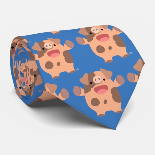 Cute Friendly Cartoon Pig Stropdas (Opgerold)
