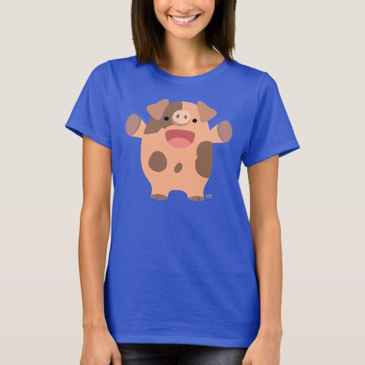 Cute Friendly Cartoon Pig Women T shirt (Voorkant)