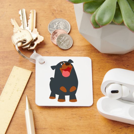 Cute Friendly Cartoon Rottweiler Sleutelhanger (Bureau)